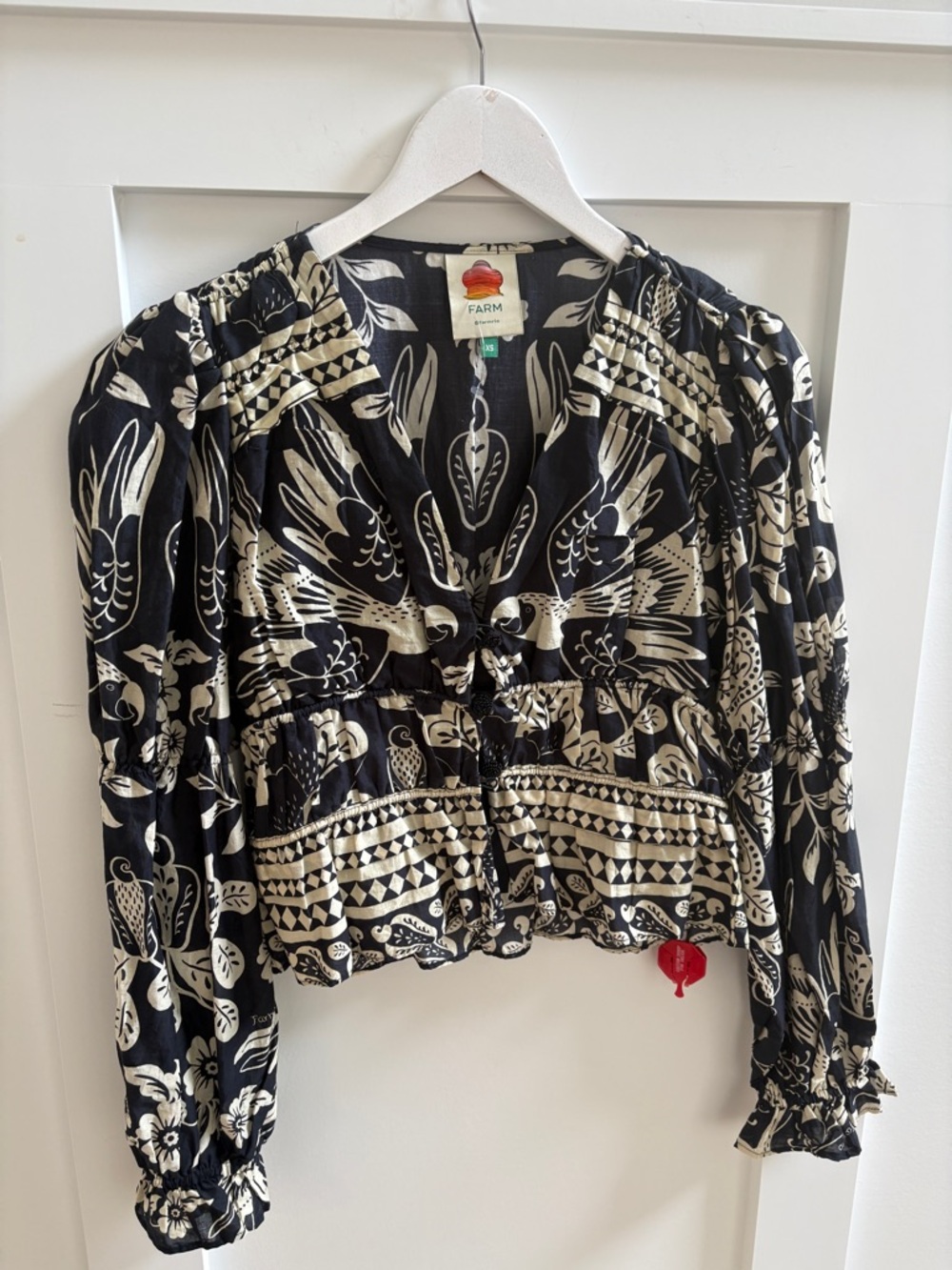 FARM Rio Black & Cream Floral Tie-Front Blouse